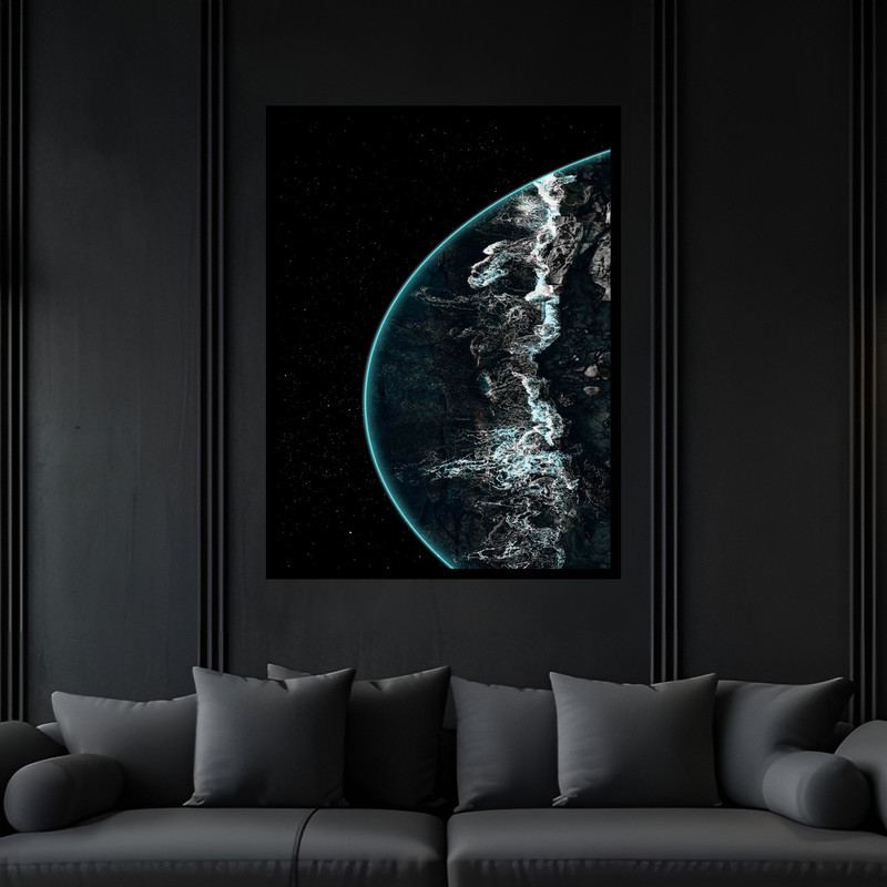 تابلو بکلیت طرح هنری مدرن دکوری سیاره زمین مدل B-bu6823 فریم مشکی