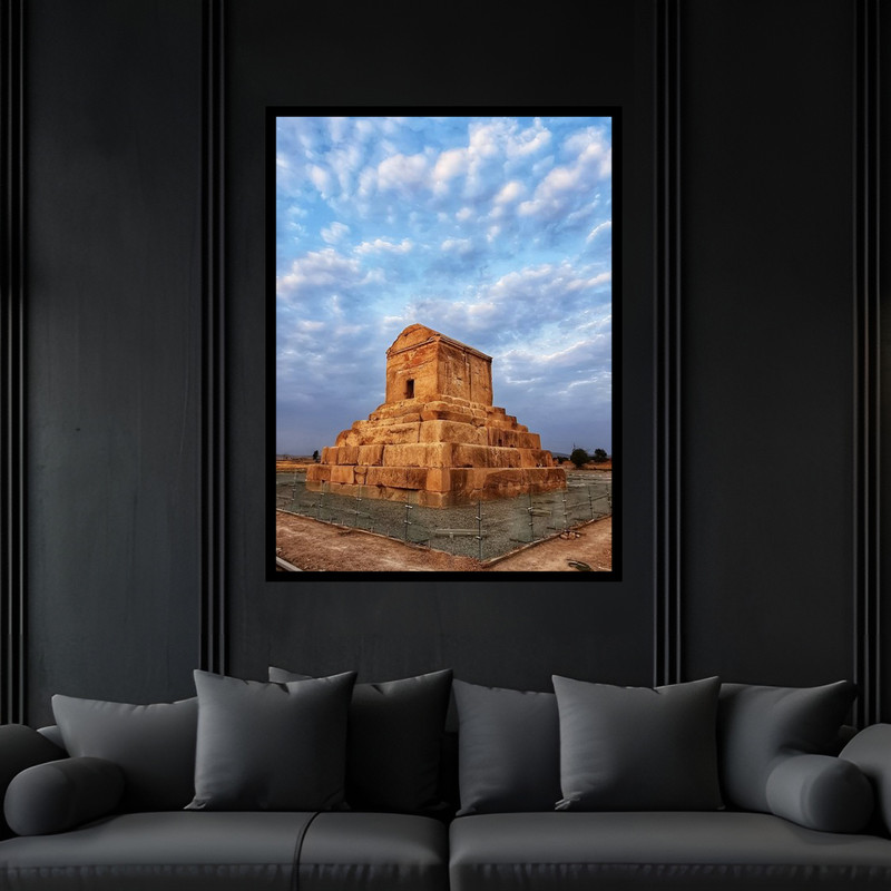 تابلو بکلیت طرح دکوری باستانی تاریخی ایران مقبره کوروش مدل B-bu6487 فریم مشکی