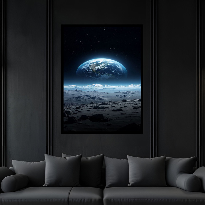 تابلو بکلیت طرح سیاره زمین و فضا کهکشان مدل B-bu6450 فریم مشکی