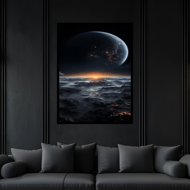 تابلو بکلیت طرح مدرن فضا و کهکشان سیاره و ستاره مدل B-bu6111 فریم مشکی