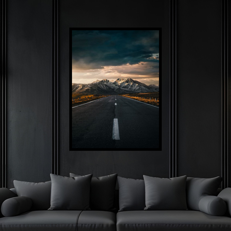 تابلو بکلیت طرح مدرن هنری کوه و جاده مدل B-bu6699 فریم مشکی