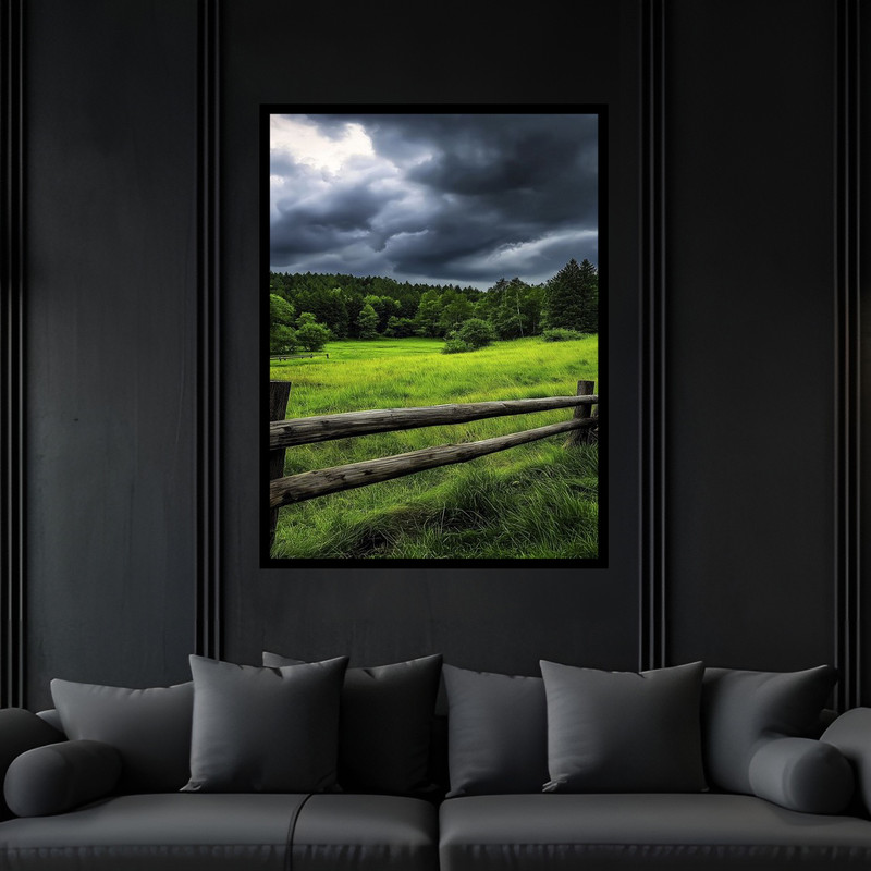 تابلو بکلیت طرح هنری دکوراتیو طبیعت جنگل درخت و دشت مدل B-bu6421 فریم مشکی