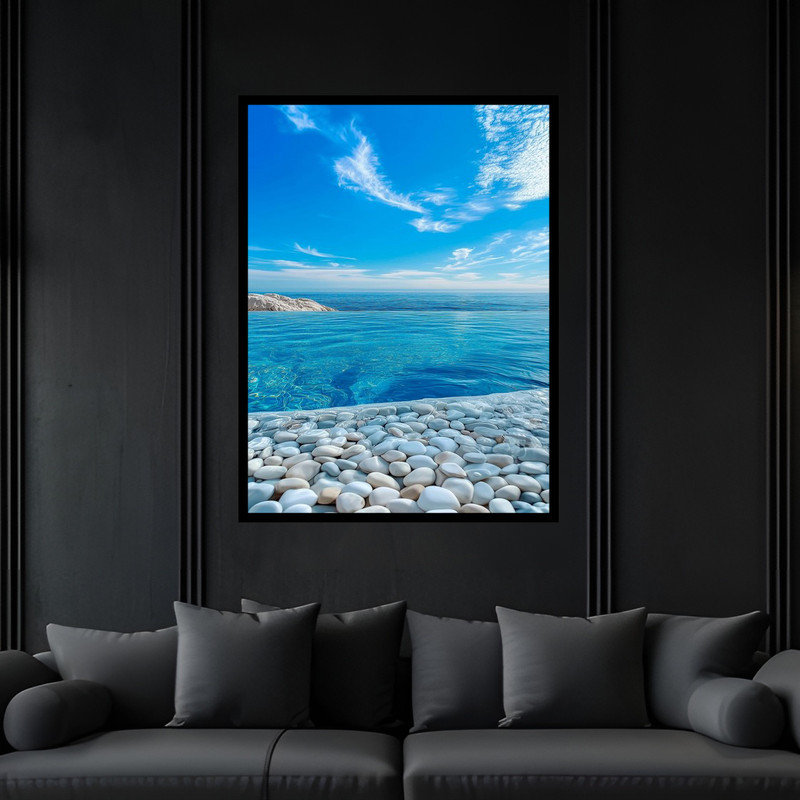 تابلو بکلیت طرح هنری دکوری دریا و ساحل مدل B-bu6425 فریم مشکی
