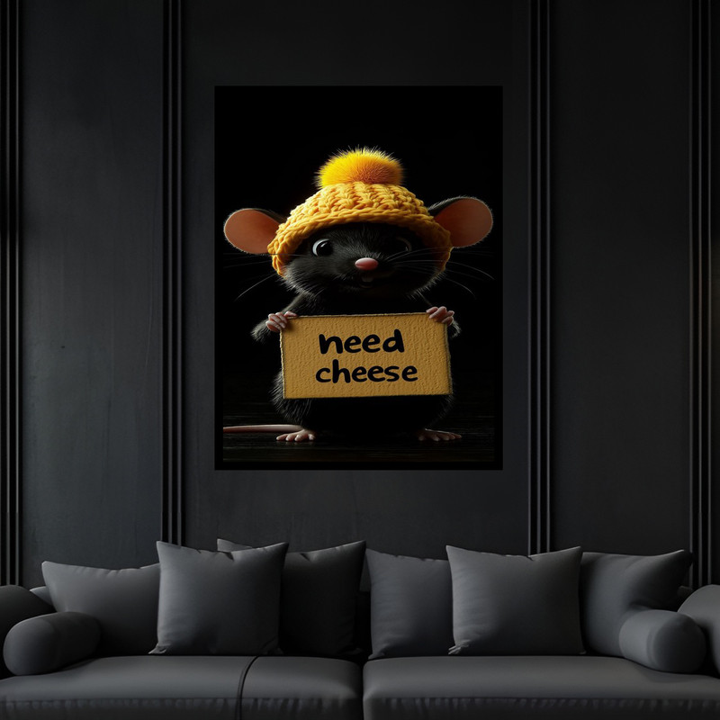 تابلو بکلیت طرح دکوری فانتزی حیوانات موش مدل B-bu6383 فریم مشکی