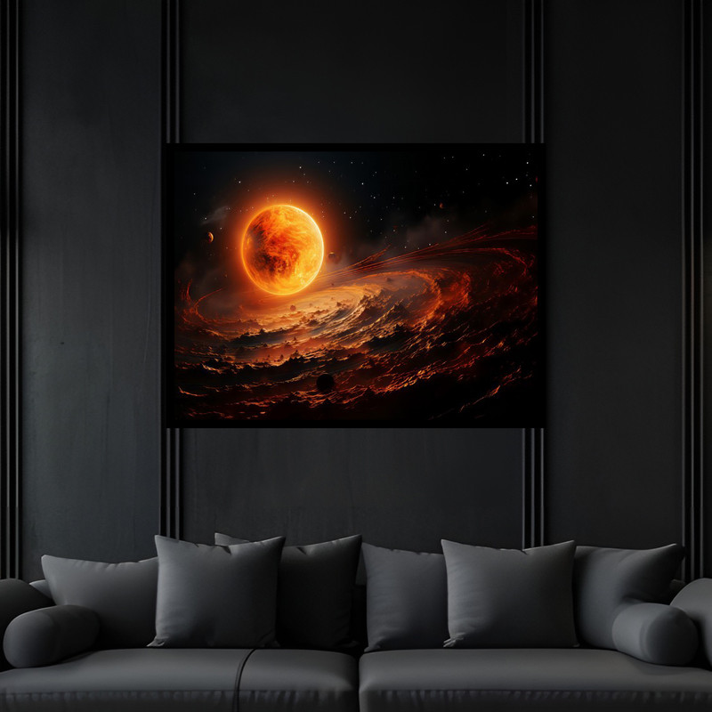 تابلو بکلیت طرح فضا و کهکشان سیاره و ستاره مدل B-bu6556 فریم مشکی