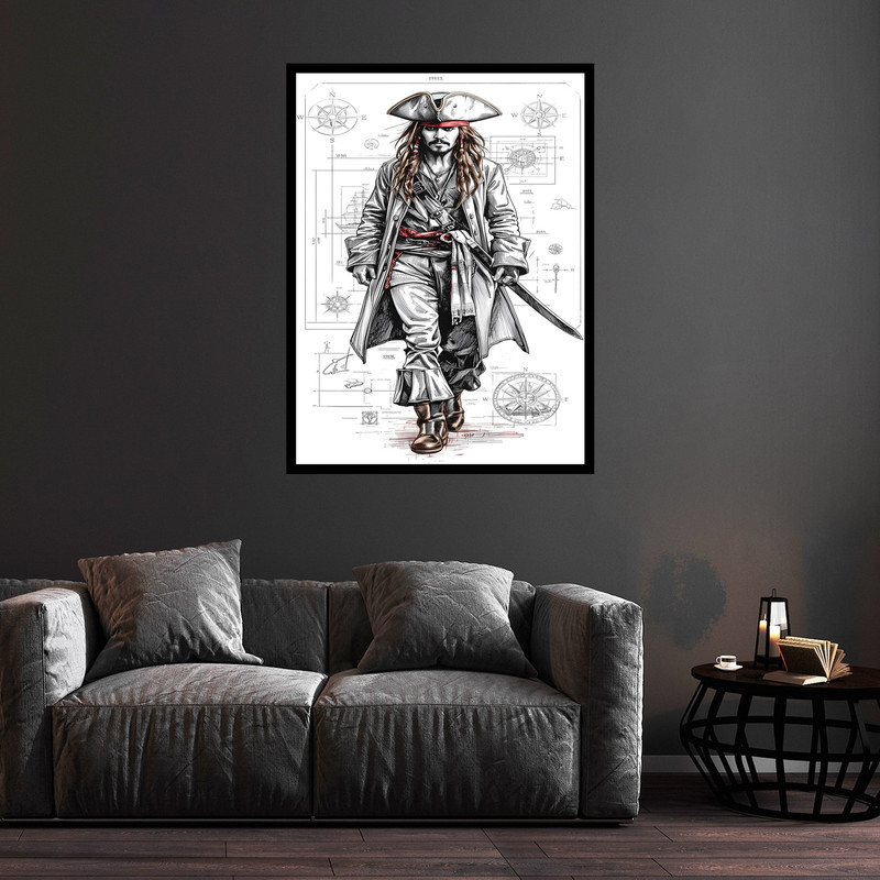 تابلو بکلیت طرح دکوری شخصیت سینمایی دزدان دریایی کاراِِئیب مدل B-bu5747 فریم مشکی