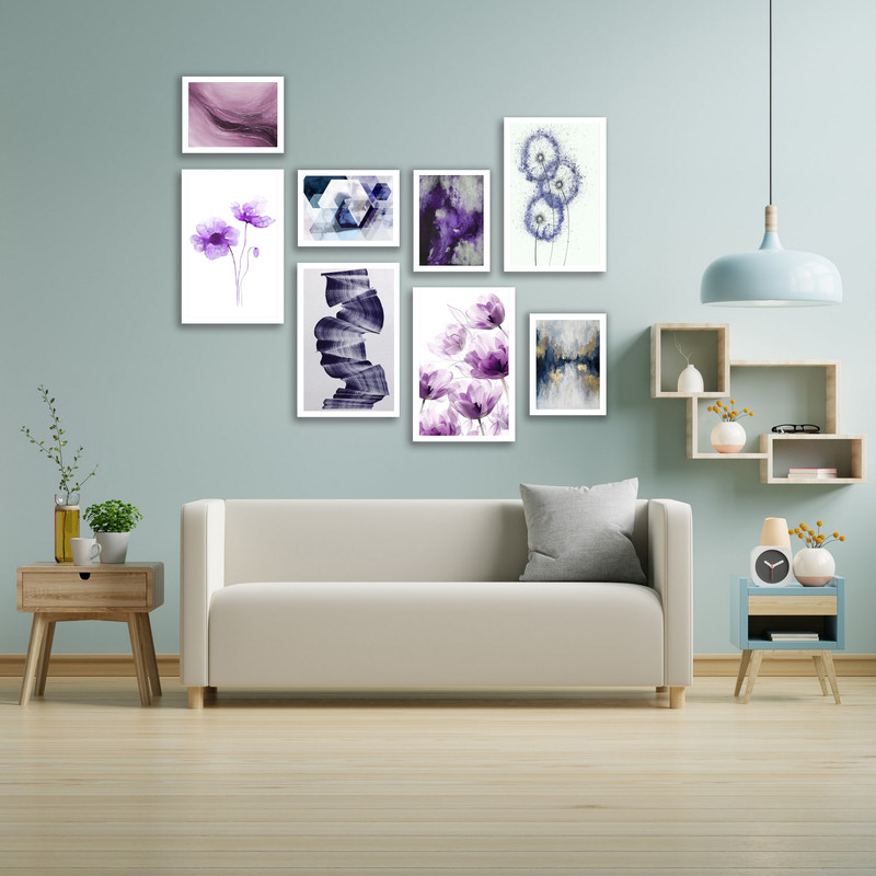 تابلو بکلیت طرح مدرن هنری و دکوراتیو کلاسیک و مینیمال مدل  W-bu3877 مجموعه هشت عددی فریم سفید