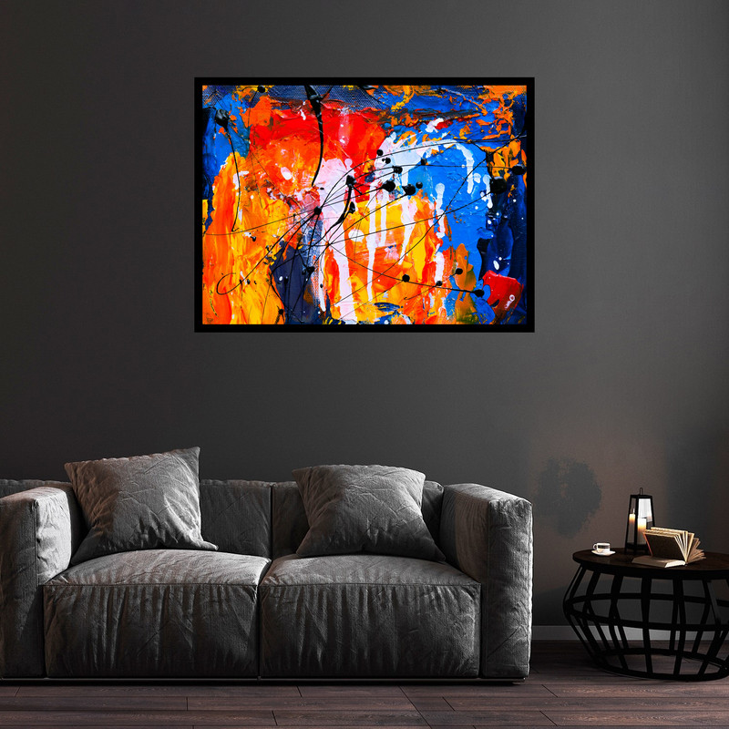 تابلو بکلیت طرح نقاشی هنری شلوغ دکوری بوم مدل B-bu5873 فریم مشکی