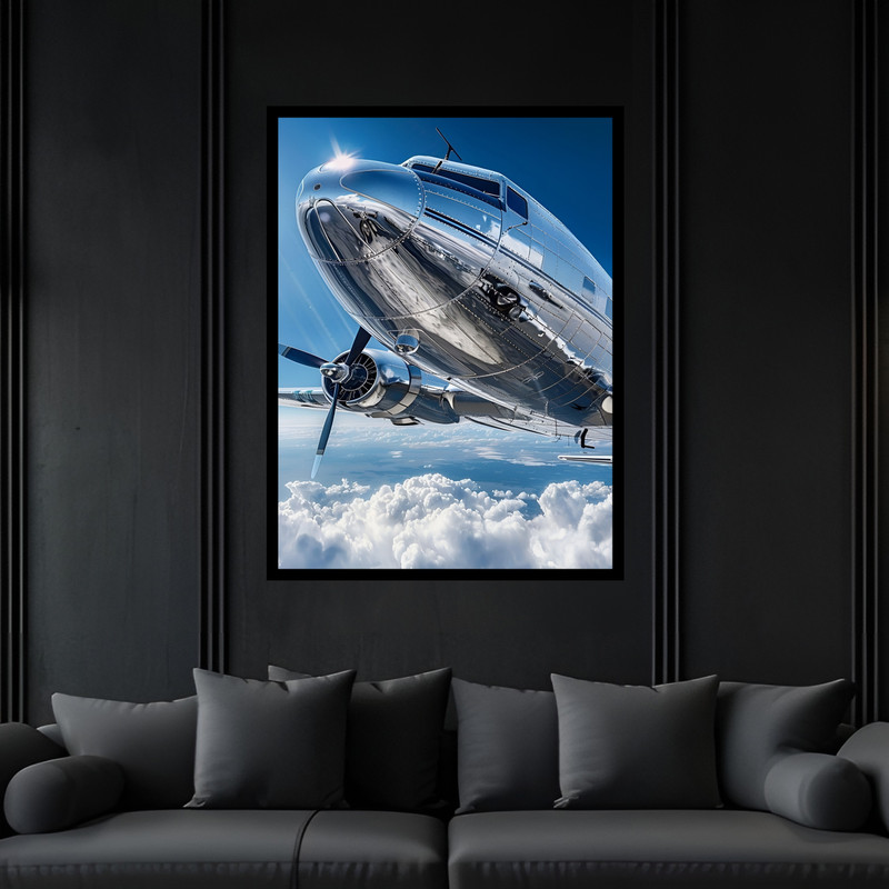 تابلو بکلیت طرح پرواز هواپیما مدل B-bu7052 فریم مشکی