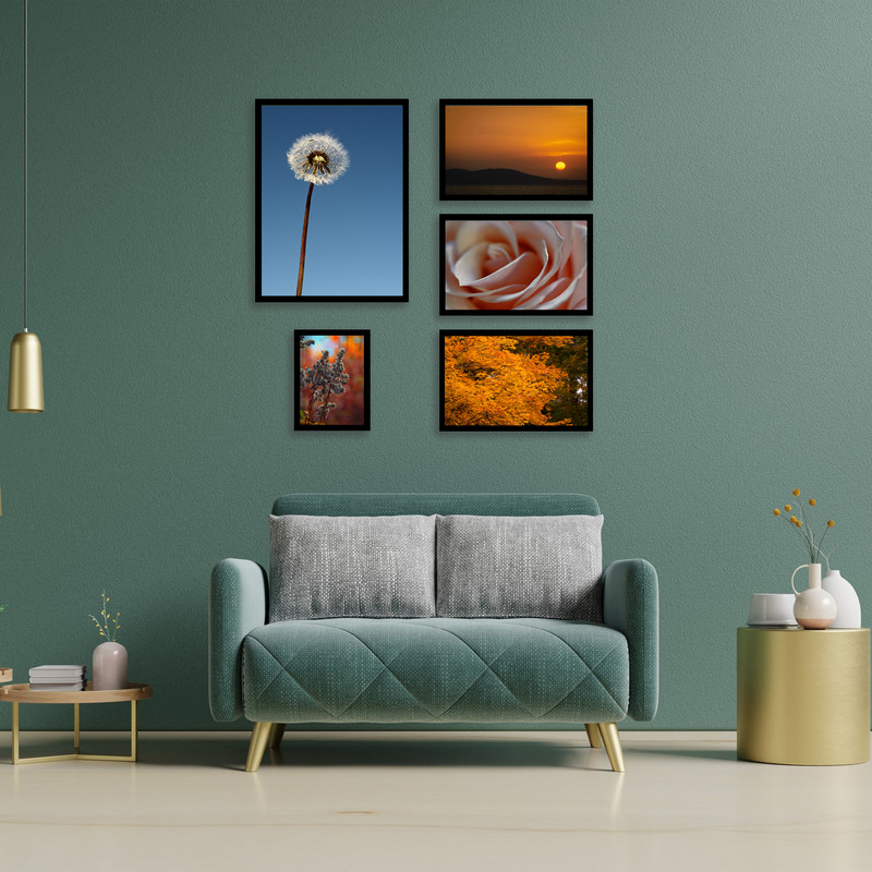 تابلو بکلیت طرح دکوراتیو هنری و مدرن و دکوراتیو طبیعت مدل B-bu3850 مجموعه پنج عددی  فریم مشکی