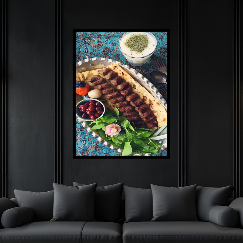 تابلو بکلیت طرح رستوران سنتی غذای ایرانی کباب کوبیده مدل B-bu7450 فریم مشکی