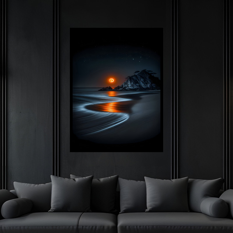 تابلو بکلیت طرح دکوراتیو هنری منظره دریا و ساحل مدل B-bu7344 فریم مشکی