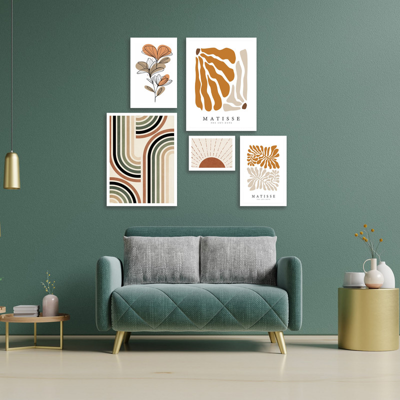 تابلو بکلیت طرح مدرن هنری و مینیمال مدل  W-bu3872 مجموعه پنج عددی فریم سفید