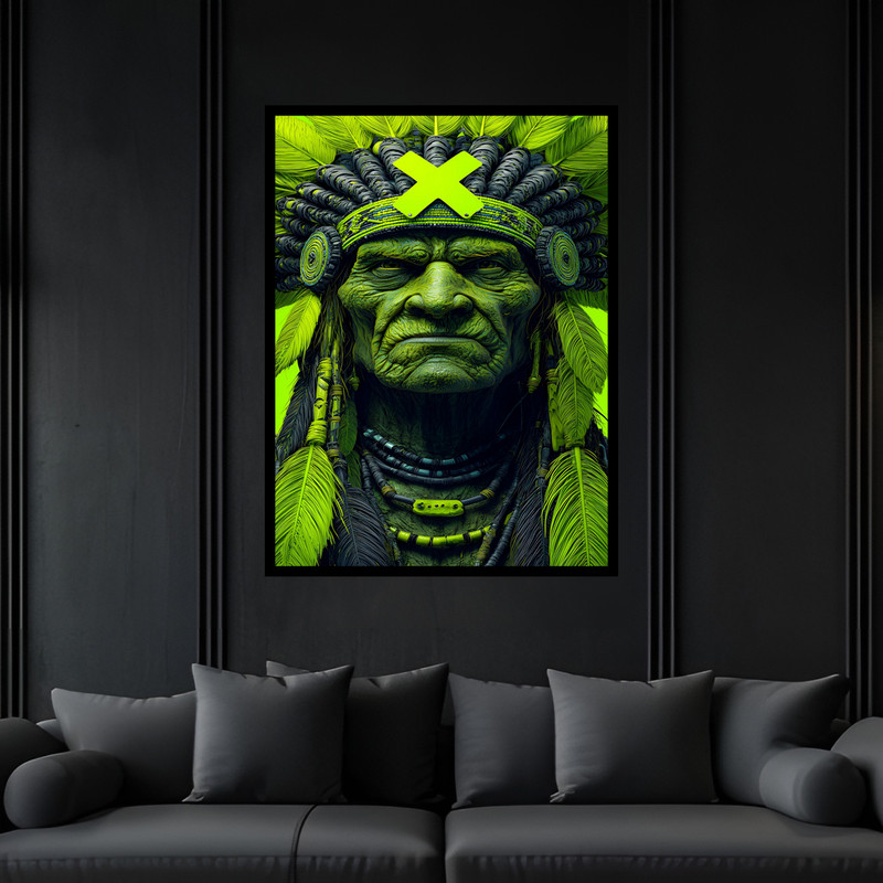 تابلو بکلیت طرح کلاسیک نوستالژی بومیان سرخ پوستان مدل B-bu6988 فریم مشکی