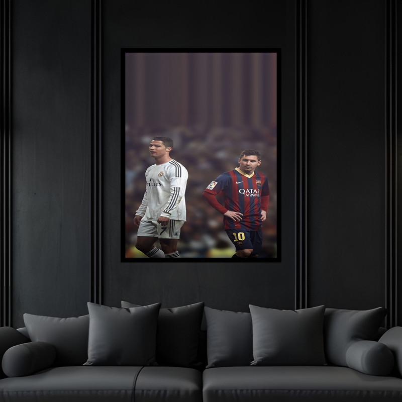 تابلو بکلیت طرح ورزشی فوتبال مسی و رونالدو مدل B-bu7587 فریم مشکی
