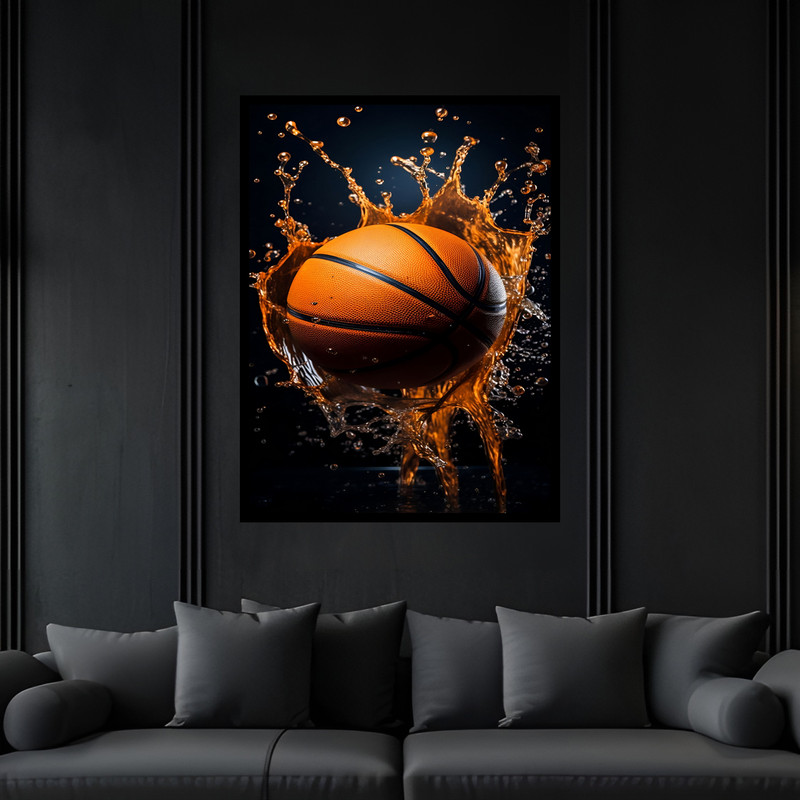 تابلو بکلیت طرح ورزشی توپ بسکتبال مدل B-bu7608 فریم مشکی