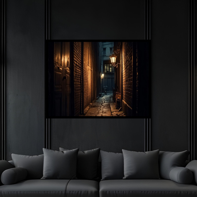 تابلو بکلیت طرح منظره شهری کوچه خیابان  مدل B-bu6565 فریم مشکی