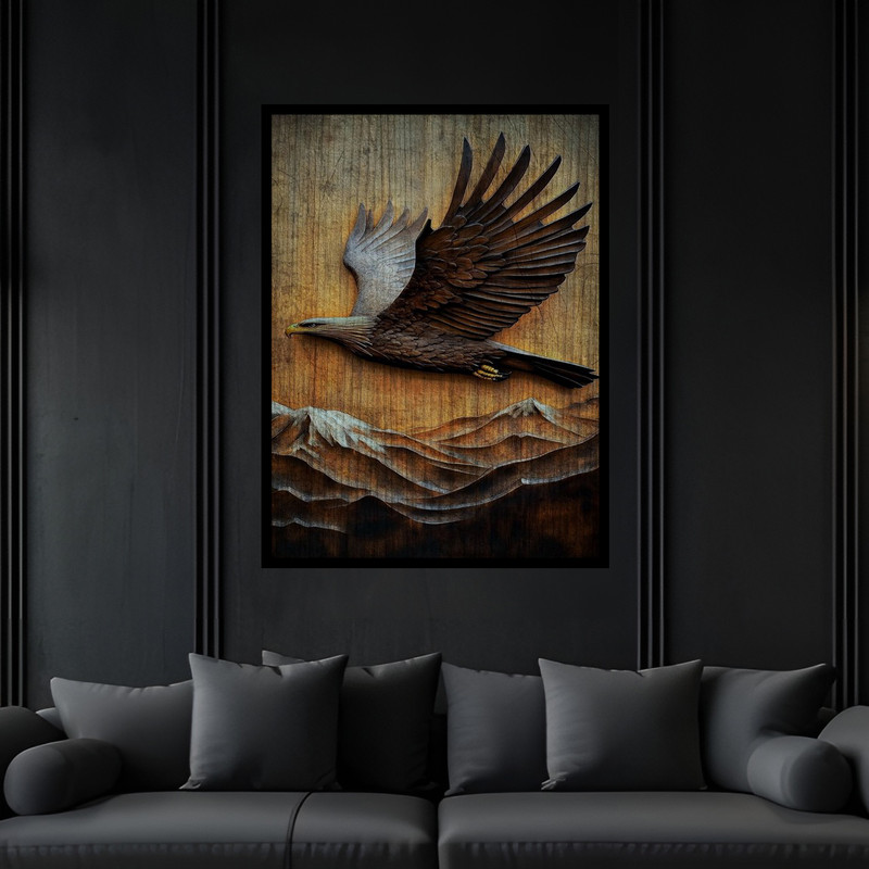 تابلو بکلیت طرح کلاسیک نوستالژِی پرواز عقاب مدل B-bu6377 فریم مشکی