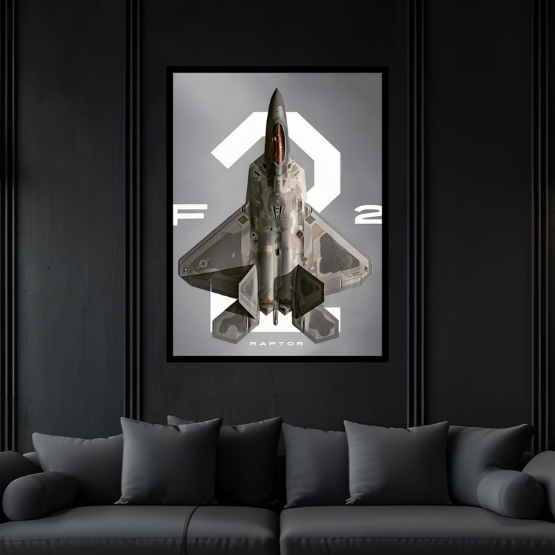 تابلو بکلیت طرح هواپیما و جت جنگی رپتور F22 مدل B-bu6920 فریم مشکی