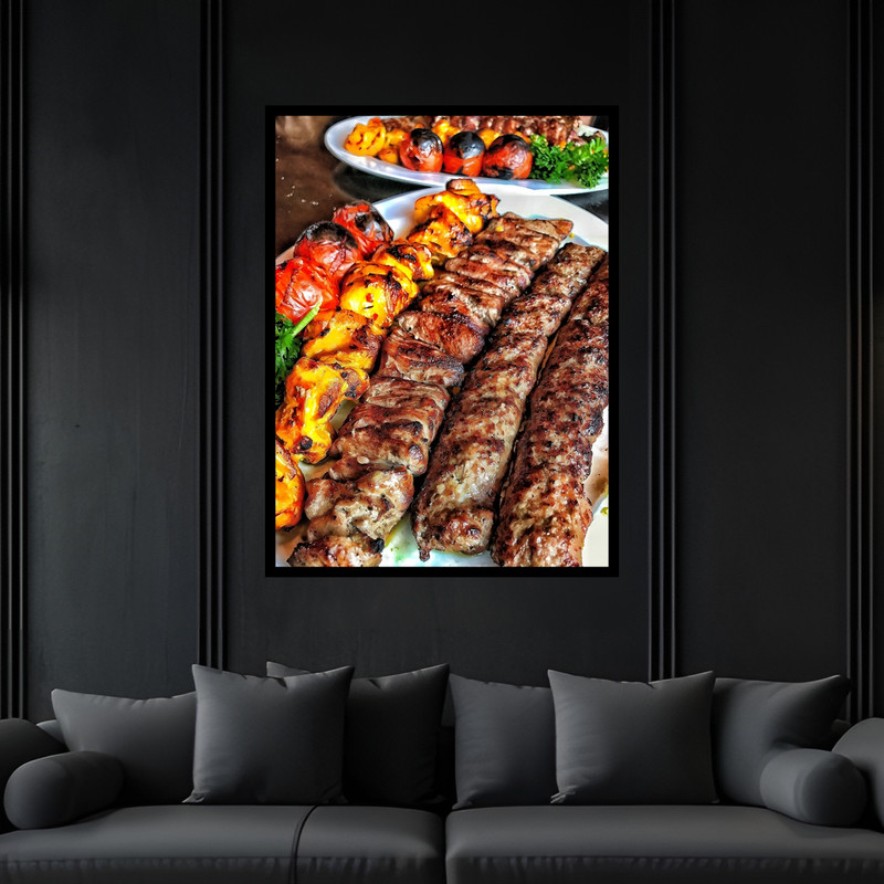 تابلو بکلیت طرح رستوران غذای سنتی ایرانی چلو کباب کوبیده و جوجه مدل B-bu6958 فریم مشکی