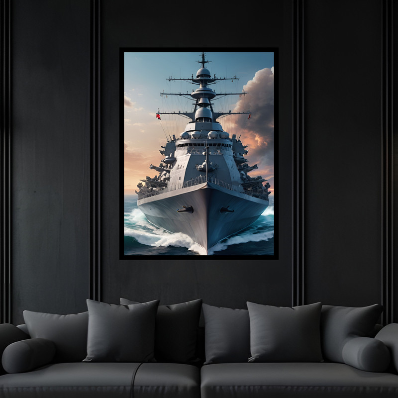 تابلو بکلیت طرح کشتی و ناو جنگی مدل B-bu7368 فریم مشکی