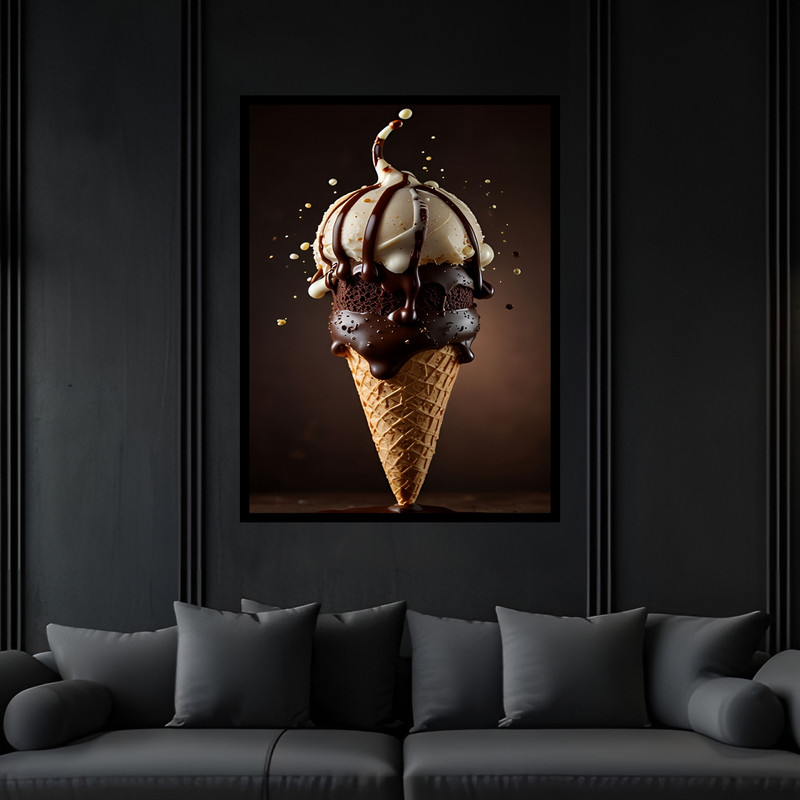 تابلو بکلیت طرح کافه و کافی شاپ کیک و شیرینی و بستنی مدل B-bu7469 فریم مشکی