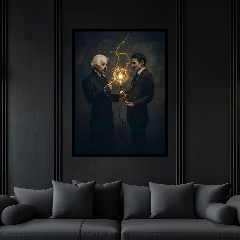 تابلو بکلیت طرح تکنولوژی و فناوری دانشمند تسلا و آلبرت انیشتین مدل B-bu7419 فریم مشکی