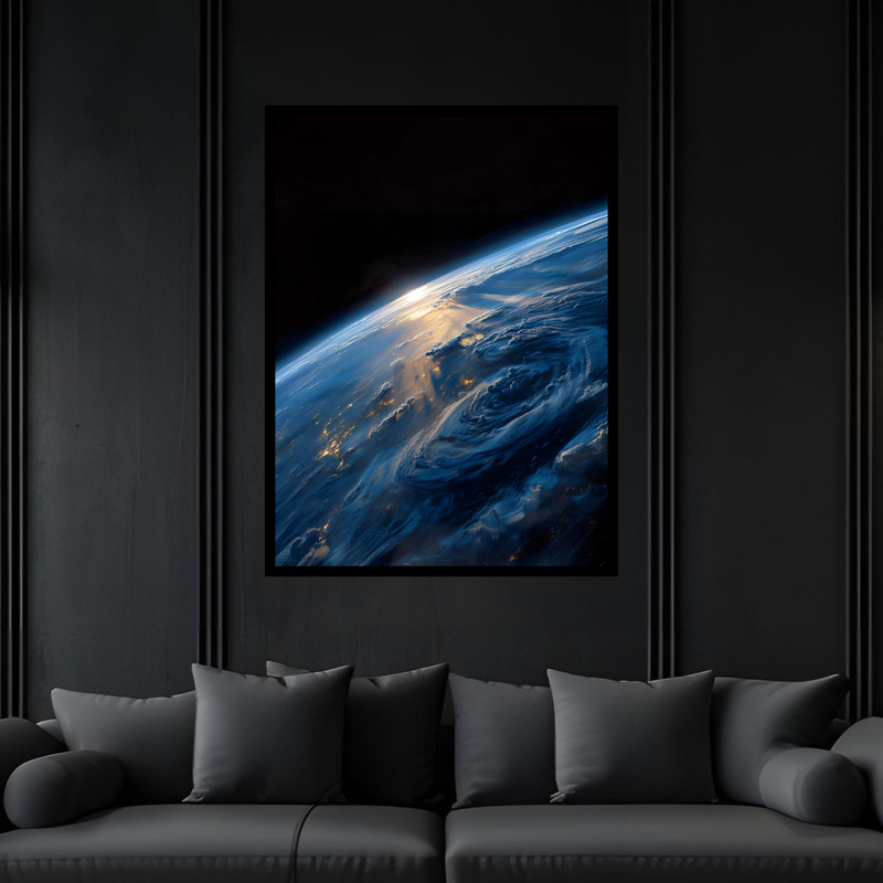 تابلو بکلیت طرح دکوری فضا و کهکشان کره زمین مدل B-bu7322 فریم مشکی