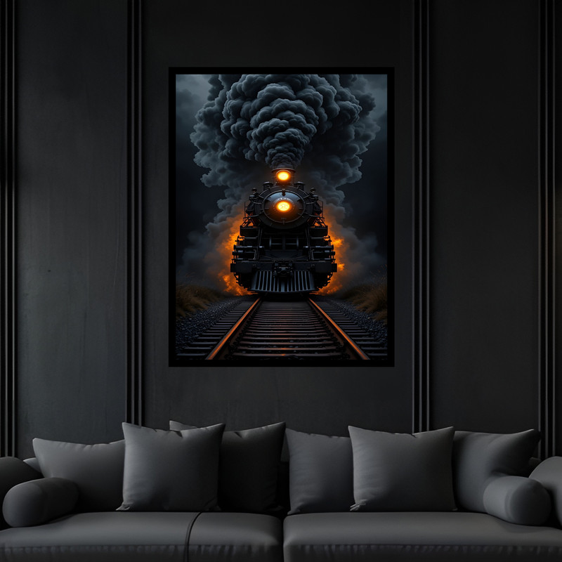 تابلو بکلیت طرح دکوری لوکوموتیو حرکت قطار مدل B-bu7140 فریم مشکی