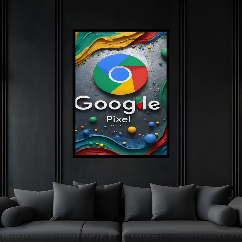 تابلو بکلیت طرح تکنولوژی و فناوری کامپیوتر گوگل کروم مدل B-bu7407 فریم مشکی