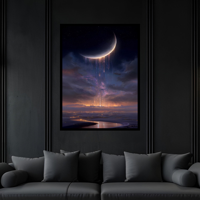 تابلو بکلیت طرح دکوراتیو مدرن هلال ماه مدل B-bu7465 فریم مشکی