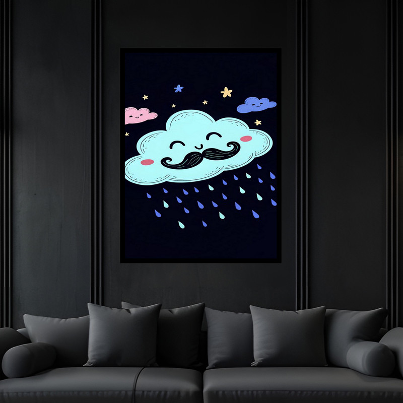 تابلو بکلیت طرح کودک دکوری فانتزی آسمان ابر باران مدل B-bu6385 فریم مشکی