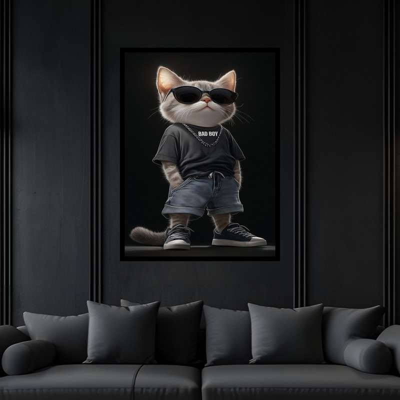 تابلو بکلیت طرح دکوری دکوراتیو فانتزی حیوانات گربه مدل B-bu5908 فریم مشکی
