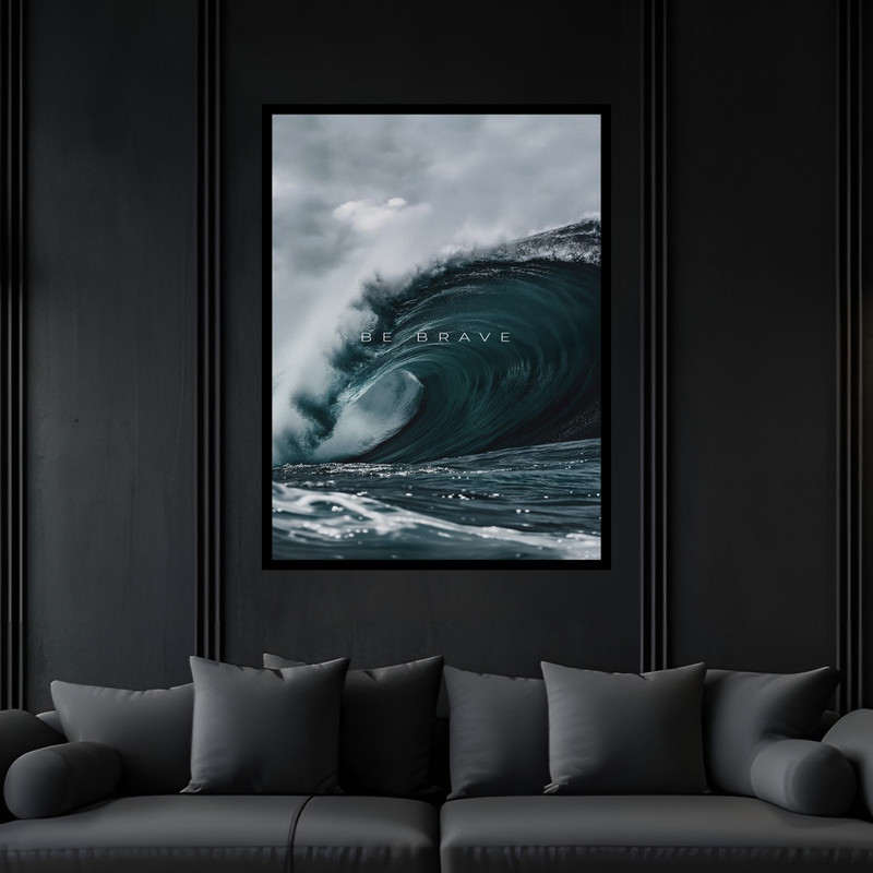 تابلو بکلیت طرح جمله انگیزشی و منظره دریا و موج آب طبیعت مدل B-bu5907 فریم مشکی