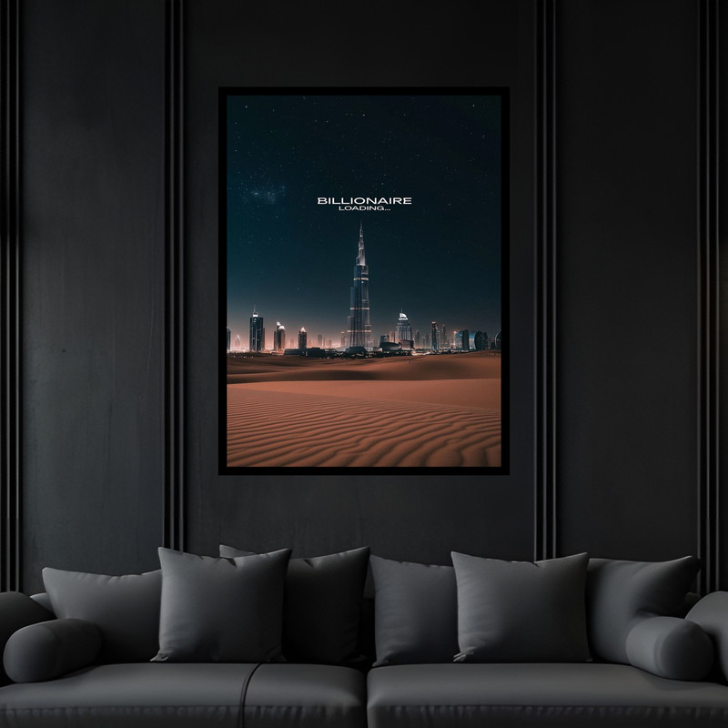 تابلو بکلیت طرح جمله انگیزشی و منظره شهری و برج خلیفه دبی امارات عربی مدل B-bu6109 فریم مشکی