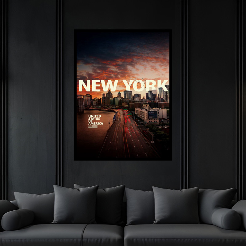 تابلو بکلیت طرح منظره شهری نیویورک مدل B-bu6120 فریم مشکی