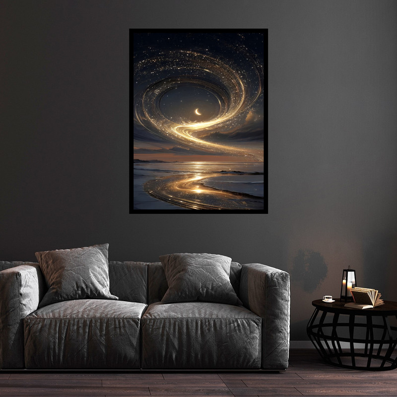 تابلو بکلیت طرح دکوری هنری ماه و اسمان مدل B-bu5742 فریم مشکی