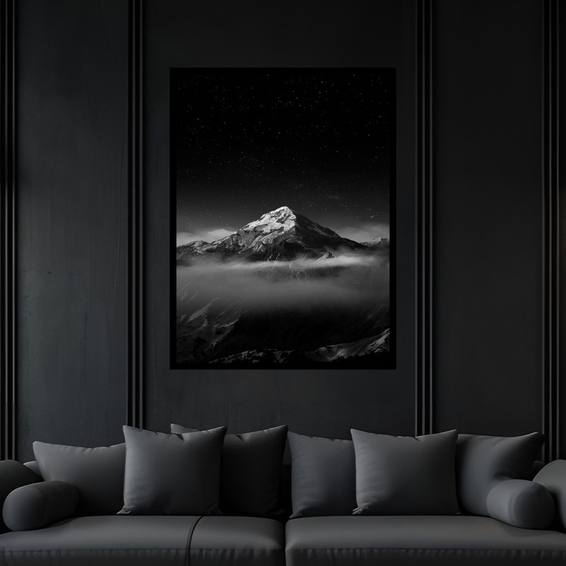 تابلو بکلیت طرح منظره قله کوه کوهستان برفی  منظره طبیعت مدل B-bu6064 فریم مشکی