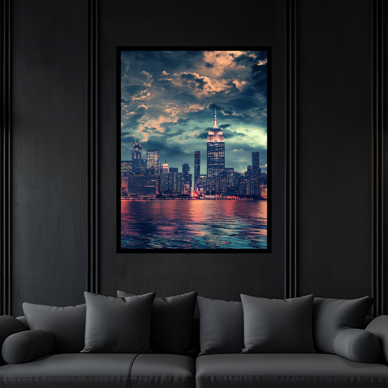 تابلو بکلیت طرح مدرن منظره شهری برج و ساختمان مدل B-bu5997 فریم مشکی