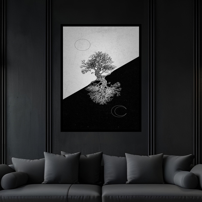 تابلو بکلیت طرح تضاد رنگی دکوری و دکوراتیو هنری درخت  مدل B-bu5896 فریم مشکی