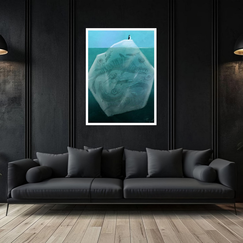 تابلو بکلیت طرح هنری نقاشی مینیمال و فانتزی مدل W-bu5496 فریم سفید