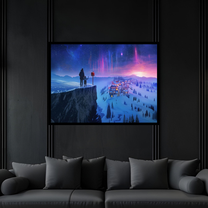 تابلو بکلیت طرح کوه و کوهستان جنگل برفی مدل B-bu6639 فریم مشکی