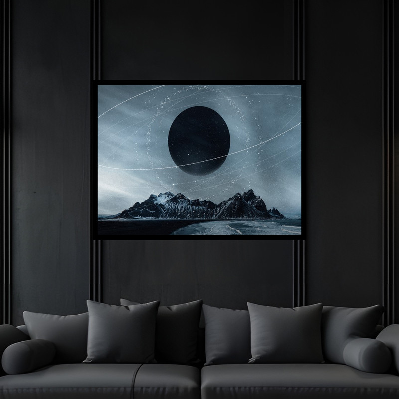 تابلو بکلیت طرح فضا و کهکشان کوه و کوهستان  مدل B-bu6560 فریم مشکی