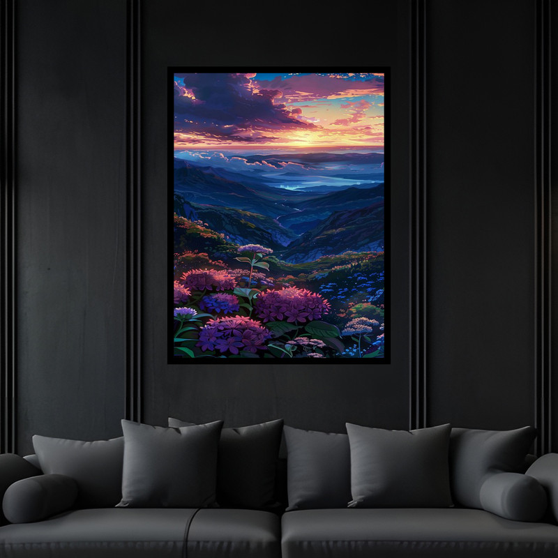 تابلو بکلیت طرح هنری مدرن منظره دشت گل و طبیعت مدل B-bu6805 فریم مشکی