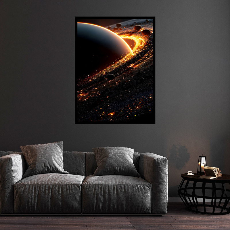 تابلو بکلیت طرح هنری دکوری فضا و کهکشان سیاره زحل مدل B-bu5711 فریم مشکی