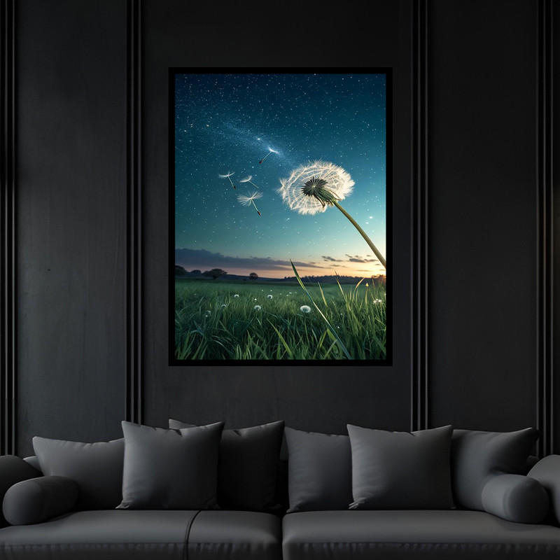 تابلو بکلیت طرح دکوری هنری طبیعت گل قاصدک  مدل B-bu6219 فریم مشکی