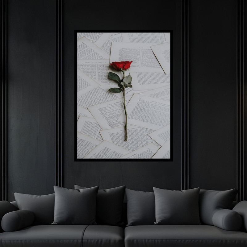 تابلو بکلیت طرح دکوراتیو هنری شاخه گل قرمز  مدل B-bu6224 فریم مشکی