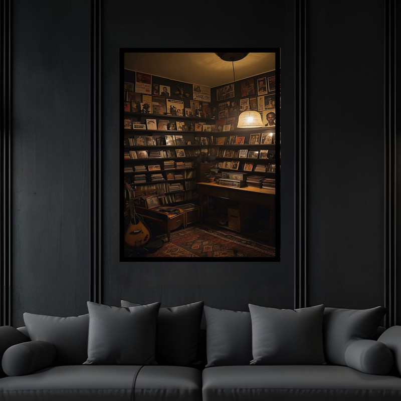 تابلو بکلیت طرح اتاق و کتابخانه قدیمی و نوستالژیک کلاسیک مدل B-bu6215 فریم مشکی