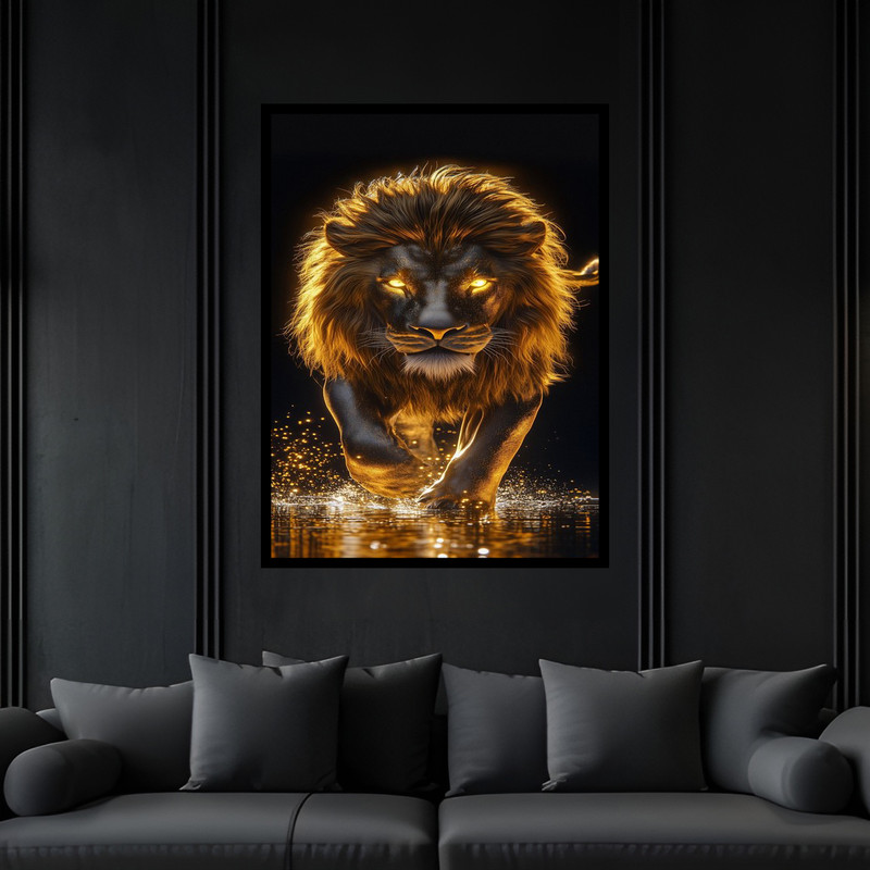 تابلو بکلیت طرح هنری مدرن حیوانات شیر مدل B-bu6191 فریم مشکی