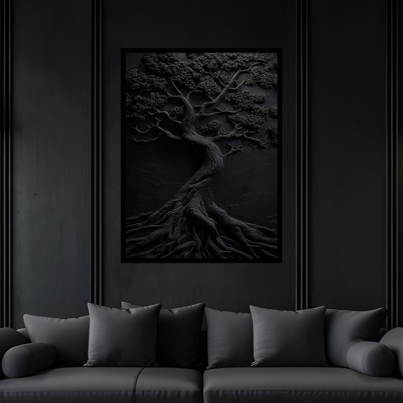 تابلو بکلیت طرح هنری دکوری و تجسمی درخت و طبیعت مدل B-bu5966 فریم مشکی